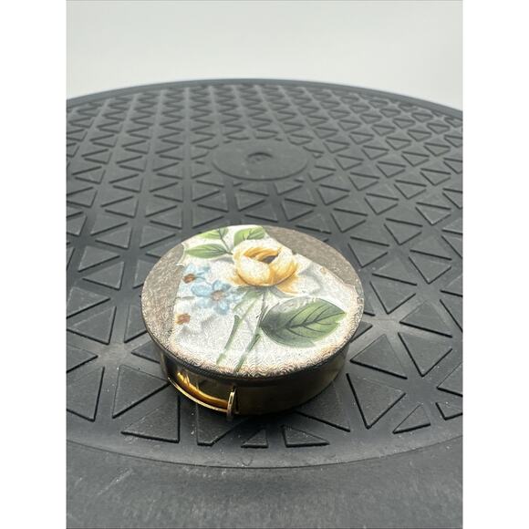 Vintage 1950's Enamel Brass Painted Floral Mini Pill Box - Picture 1 of 5